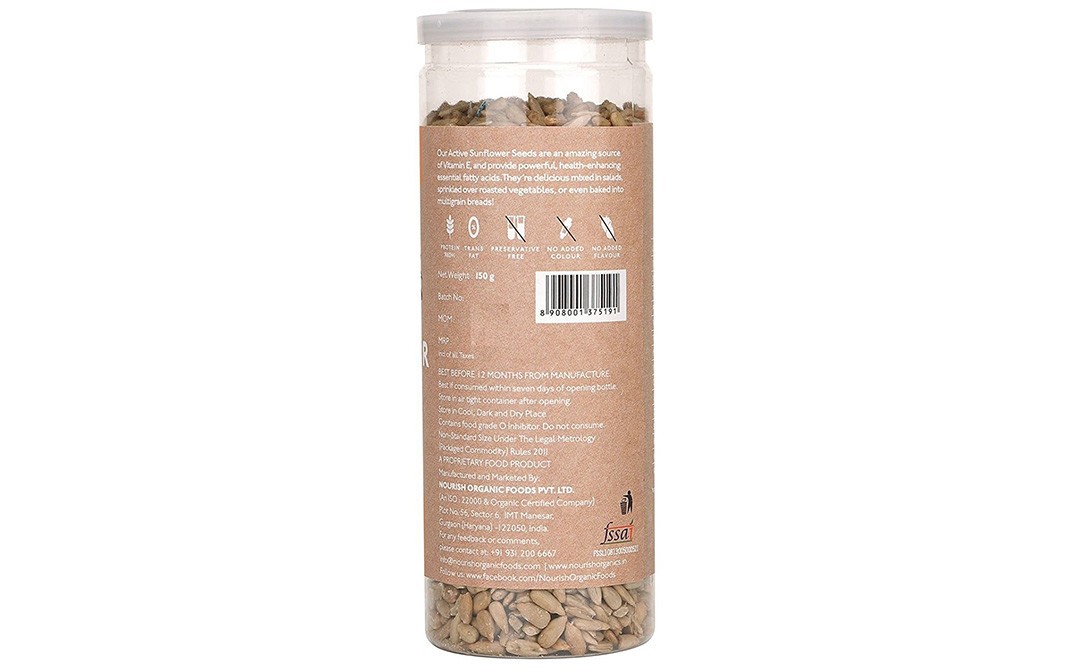 Nourish Organics Active Sunflower Seeds    Plastic Jar  150 grams
